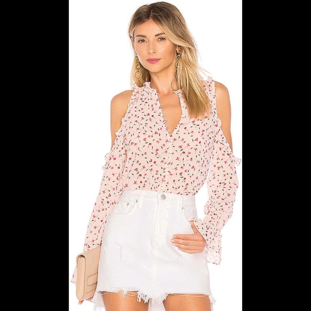 Revolve Floral Bell Button Up Blouse Cold Shoulder
